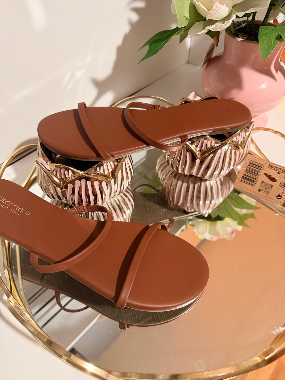 Sleek Double-Strap Slide Sandals in Tan